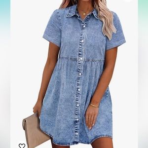 Amazon Blue Denim Button-Front Mini Dress